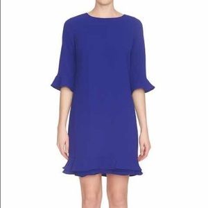 CeCe Ruffle Hem Blue Shift Dress jewel neckline